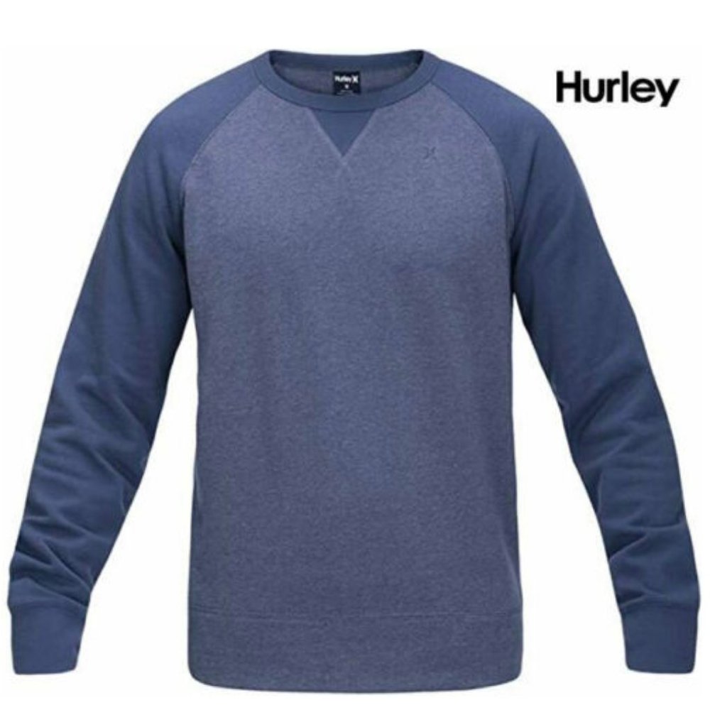 Hurley Men's Crone Textured Fleece Crew Raglan Long Sleeve Shirt - Blue